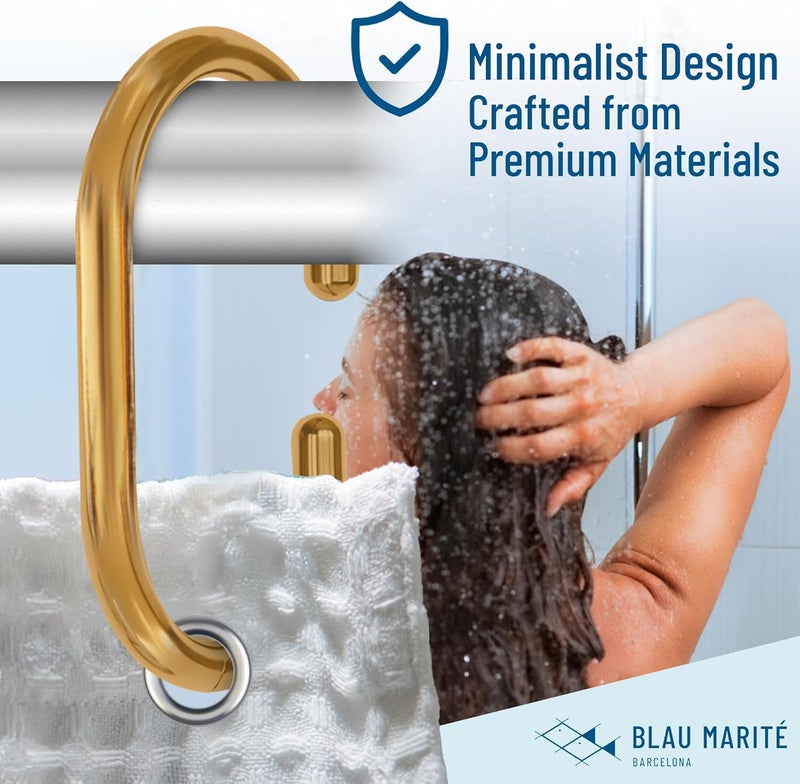 Blau Marité 12 Metal Shower Curtain Hooks, Rust-Proof Decorative C-Shaped Curtain Hooks for Bathroom, Golden Shower Curtain Rings, Fits Rods Up to 1 Inch (C, Gold) - Image 4